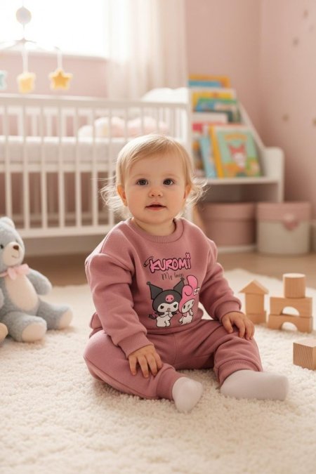 طقم باللون النهدي الزهري