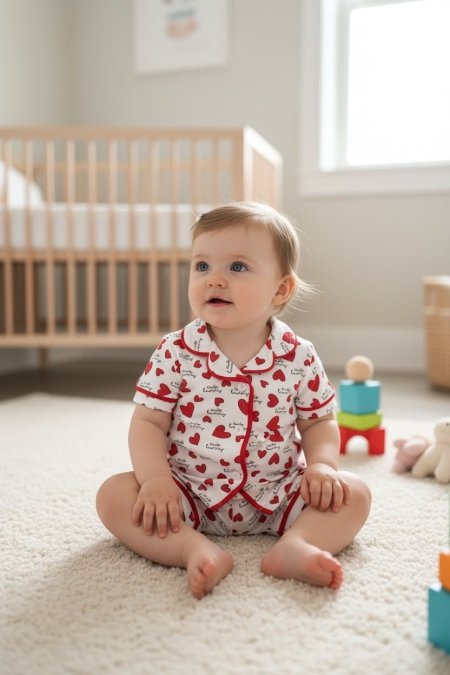 طقم Cute ❤️ ابيض وقلب احمر
