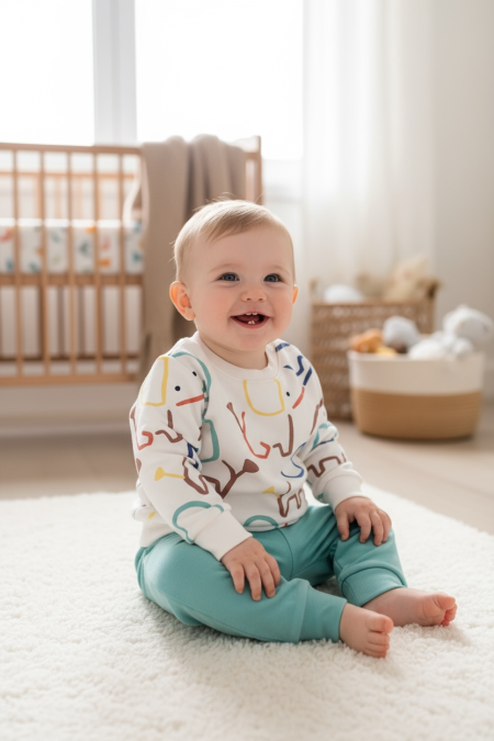 طقم أبيض برسومات ملونة