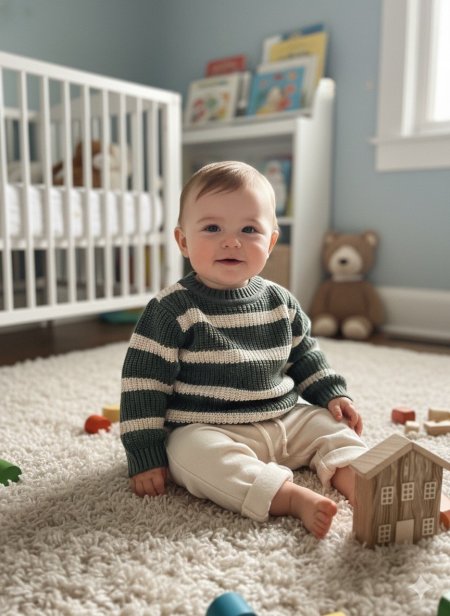 طقم كريمي وزيتي مخطط